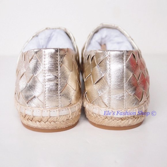 NIB Tory Burch Ines Woven Leather Espadrille Flat Spark Gold US 7 9 9.5 AUTHENTC - Picture 12 of 14